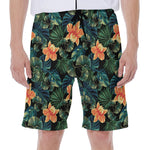 Tropical Leaf And Hawaiian Flower Print Men's Beach Shorts