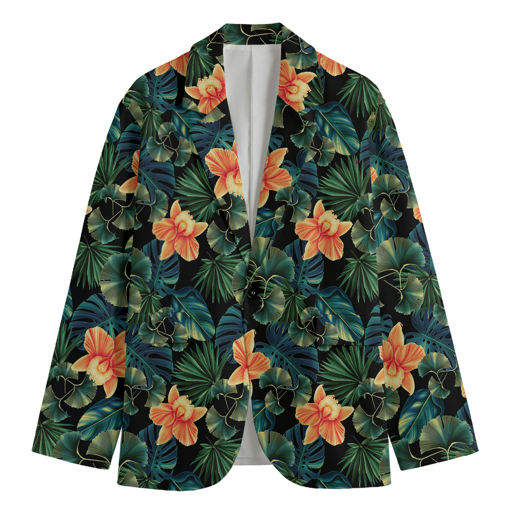 Tropical Leaf And Hawaiian Flower Print Men's Blazer