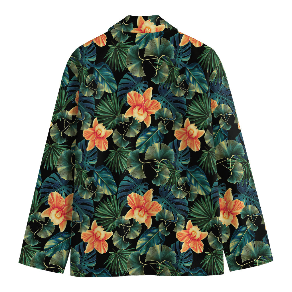 Tropical Leaf And Hawaiian Flower Print Men's Blazer