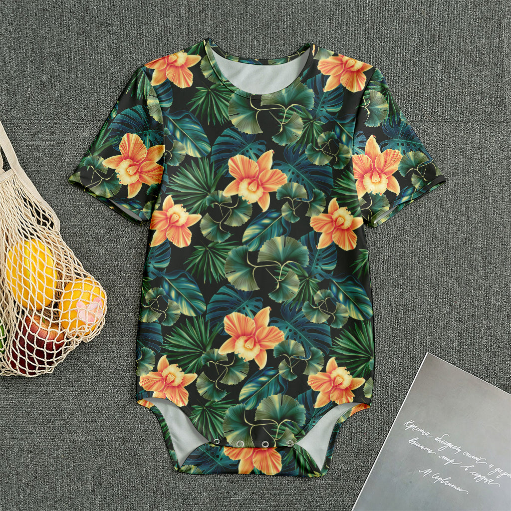 Tropical Leaf And Hawaiian Flower Print Men's Bodysuit