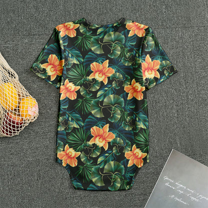 Tropical Leaf And Hawaiian Flower Print Men's Bodysuit