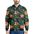 Tropical Leaf And Hawaiian Flower Print Men's Bomber Jacket