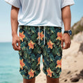 Tropical Leaf And Hawaiian Flower Print Men's Cargo Shorts