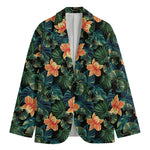 Tropical Leaf And Hawaiian Flower Print Men's Cotton Blazer