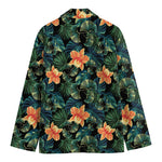 Tropical Leaf And Hawaiian Flower Print Men's Cotton Blazer