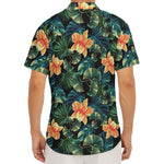Tropical Leaf And Hawaiian Flower Print Men's Deep V-Neck Shirt