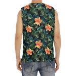 Tropical Leaf And Hawaiian Flower Print Men's Fitness Tank Top