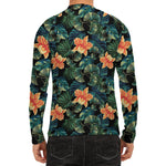 Tropical Leaf And Hawaiian Flower Print Men's Long Sleeve Rash Guard