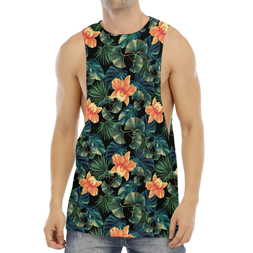 Tropical Leaf And Hawaiian Flower Print Men's Muscle Tank Top