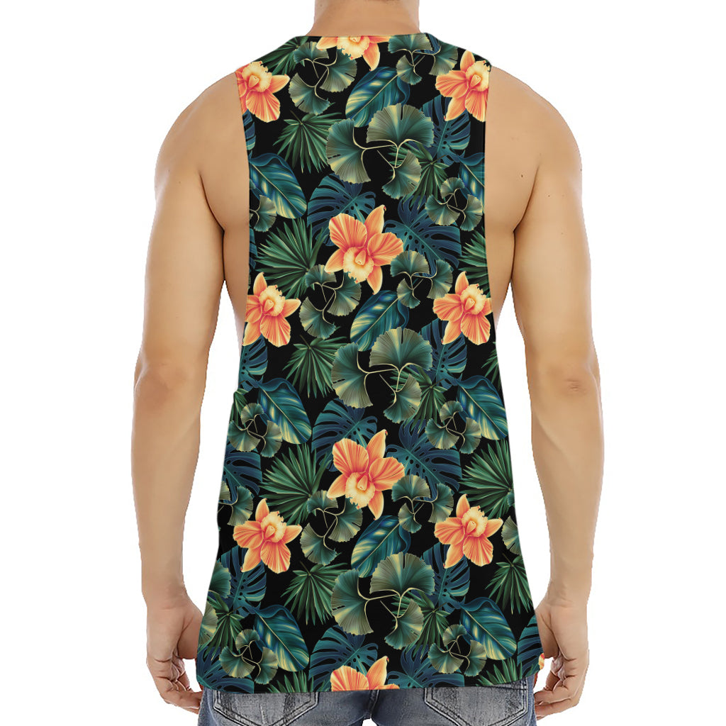Tropical Leaf And Hawaiian Flower Print Men's Muscle Tank Top