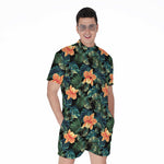 Tropical Leaf And Hawaiian Flower Print Men's Rompers