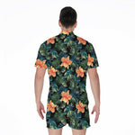 Tropical Leaf And Hawaiian Flower Print Men's Rompers