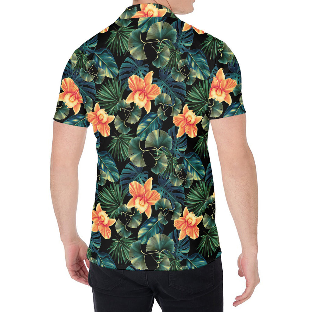 Tropical Leaf And Hawaiian Flower Print Men's Shirt