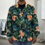 Tropical Leaf And Hawaiian Flower Print Men's Shirt Jacket