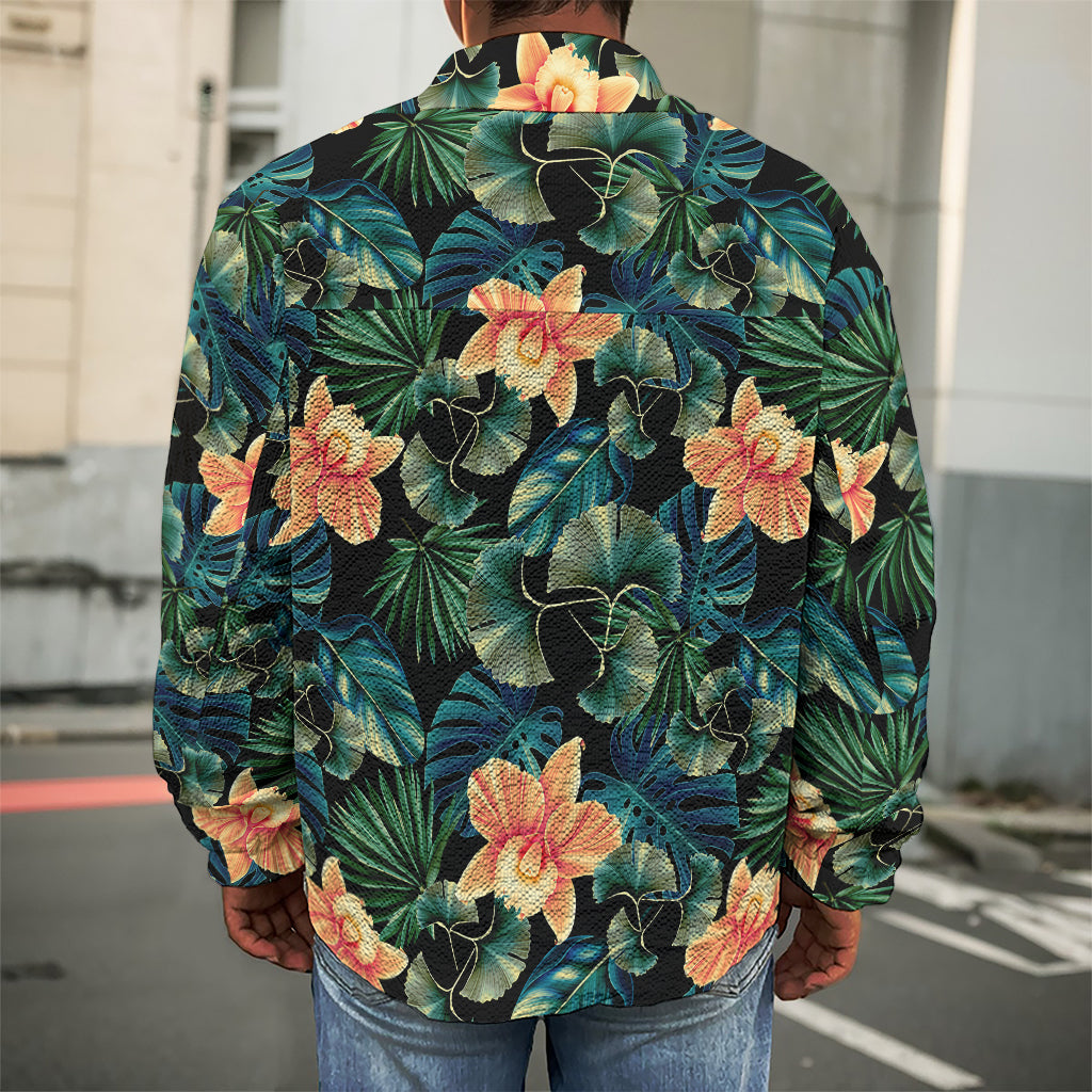 Tropical Leaf And Hawaiian Flower Print Men's Shirt Jacket