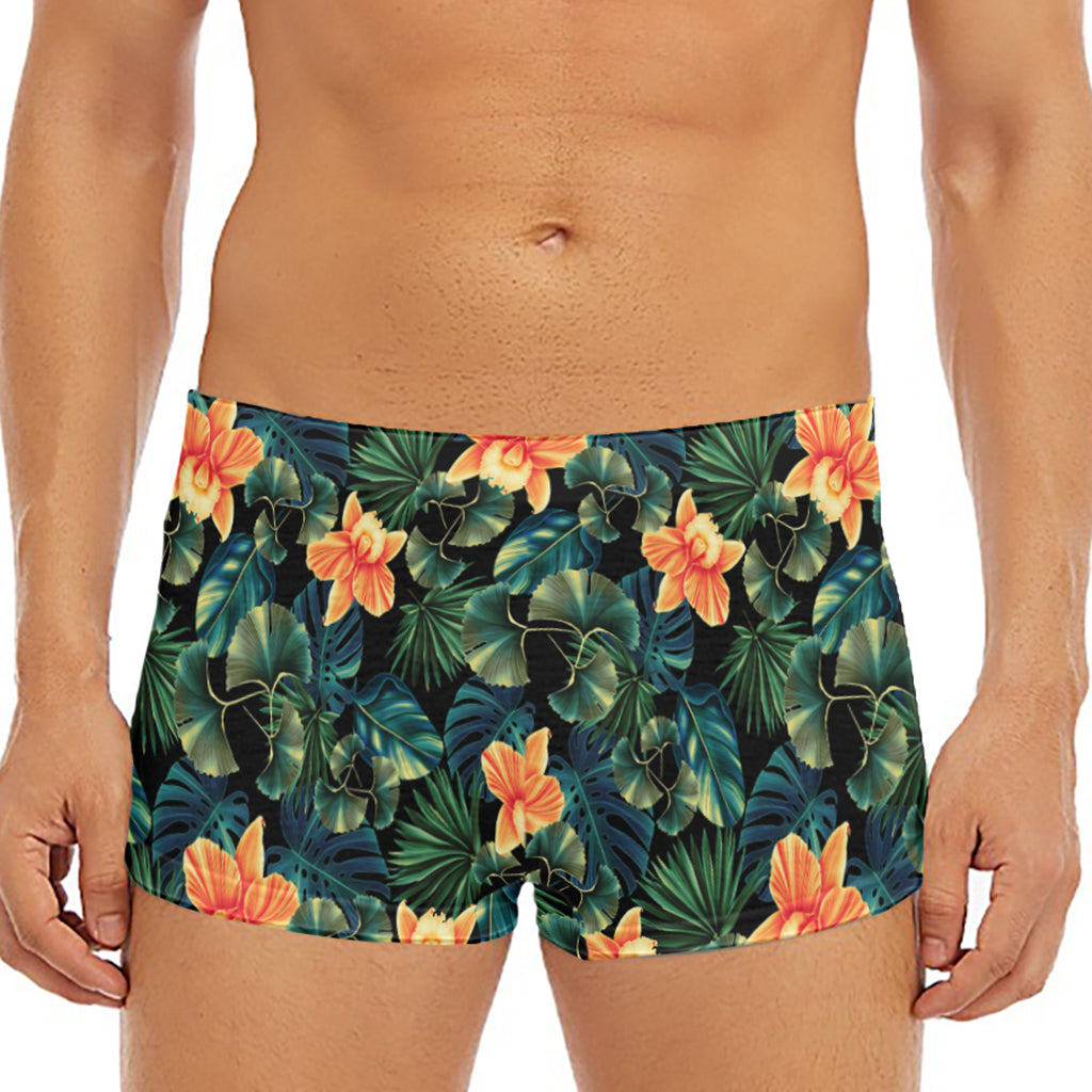 Tropical Leaf And Hawaiian Flower Print Men's Short Boxer Briefs
