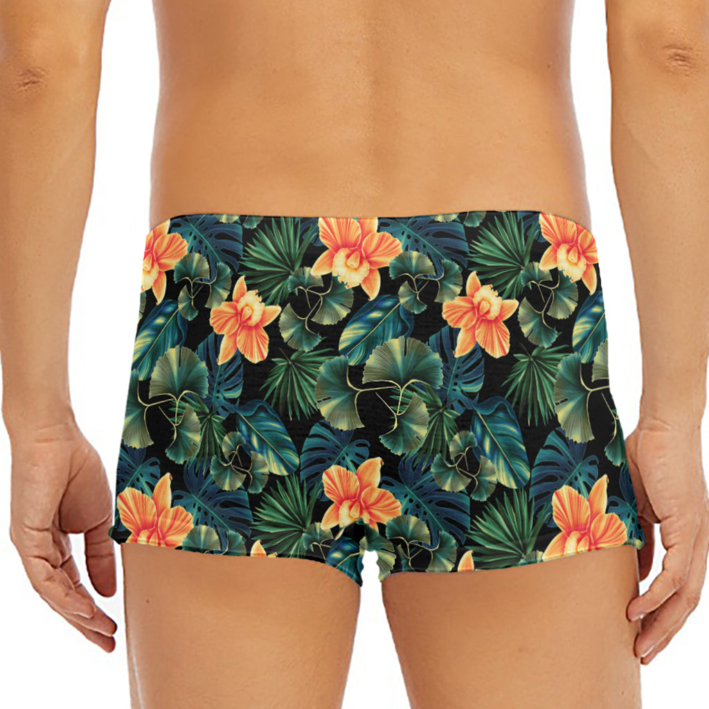 Tropical Leaf And Hawaiian Flower Print Men's Short Boxer Briefs