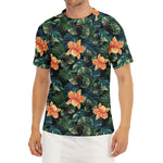 Tropical Leaf And Hawaiian Flower Print Men's Short Sleeve Rash Guard