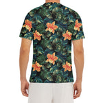 Tropical Leaf And Hawaiian Flower Print Men's Short Sleeve Rash Guard