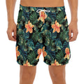 Tropical Leaf And Hawaiian Flower Print Men's Split Running Shorts