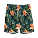 Tropical Leaf And Hawaiian Flower Print Men's Sports Shorts