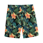 Tropical Leaf And Hawaiian Flower Print Men's Sports Shorts