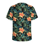 Tropical Leaf And Hawaiian Flower Print Men's Sports T-Shirt