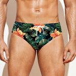 Tropical Leaf And Hawaiian Flower Print Men's Swim Briefs