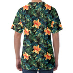 Tropical Leaf And Hawaiian Flower Print Men's Velvet T-Shirt