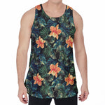 Tropical Leaf And Hawaiian Flower Print Men's Velvet Tank Top