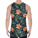 Tropical Leaf And Hawaiian Flower Print Men's Velvet Tank Top