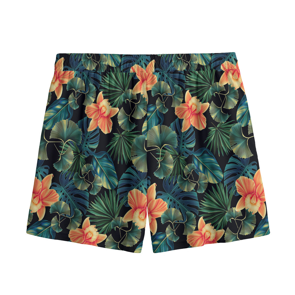 Tropical Leaf And Hawaiian Flower Print Mesh Shorts
