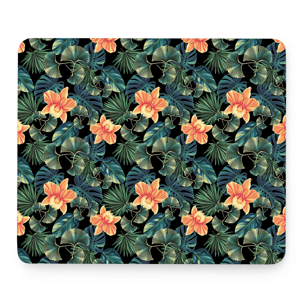 Tropical Leaf And Hawaiian Flower Print Mouse Pad
