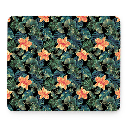 Tropical Leaf And Hawaiian Flower Print Mouse Pad