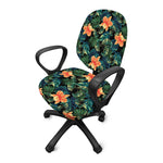 Tropical Leaf And Hawaiian Flower Print Office Chair Cover