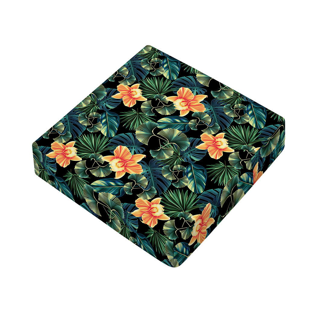 Tropical Leaf And Hawaiian Flower Print Outdoor Seat Cushion Cover