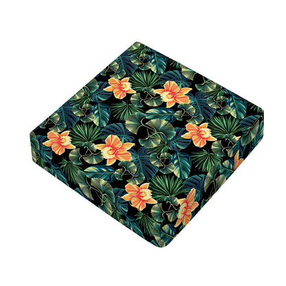 Tropical Leaf And Hawaiian Flower Print Outdoor Seat Cushion Cover