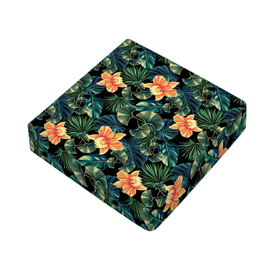 Tropical Leaf And Hawaiian Flower Print Outdoor Seat Cushion Cover