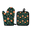 Tropical Leaf And Hawaiian Flower Print Oven Mitt And Pot Holder Set