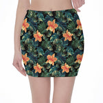 Tropical Leaf And Hawaiian Flower Print Pencil Mini Skirt