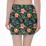 Tropical Leaf And Hawaiian Flower Print Pencil Mini Skirt