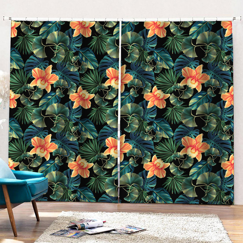 Tropical Leaf And Hawaiian Flower Print Pencil Pleat Curtains