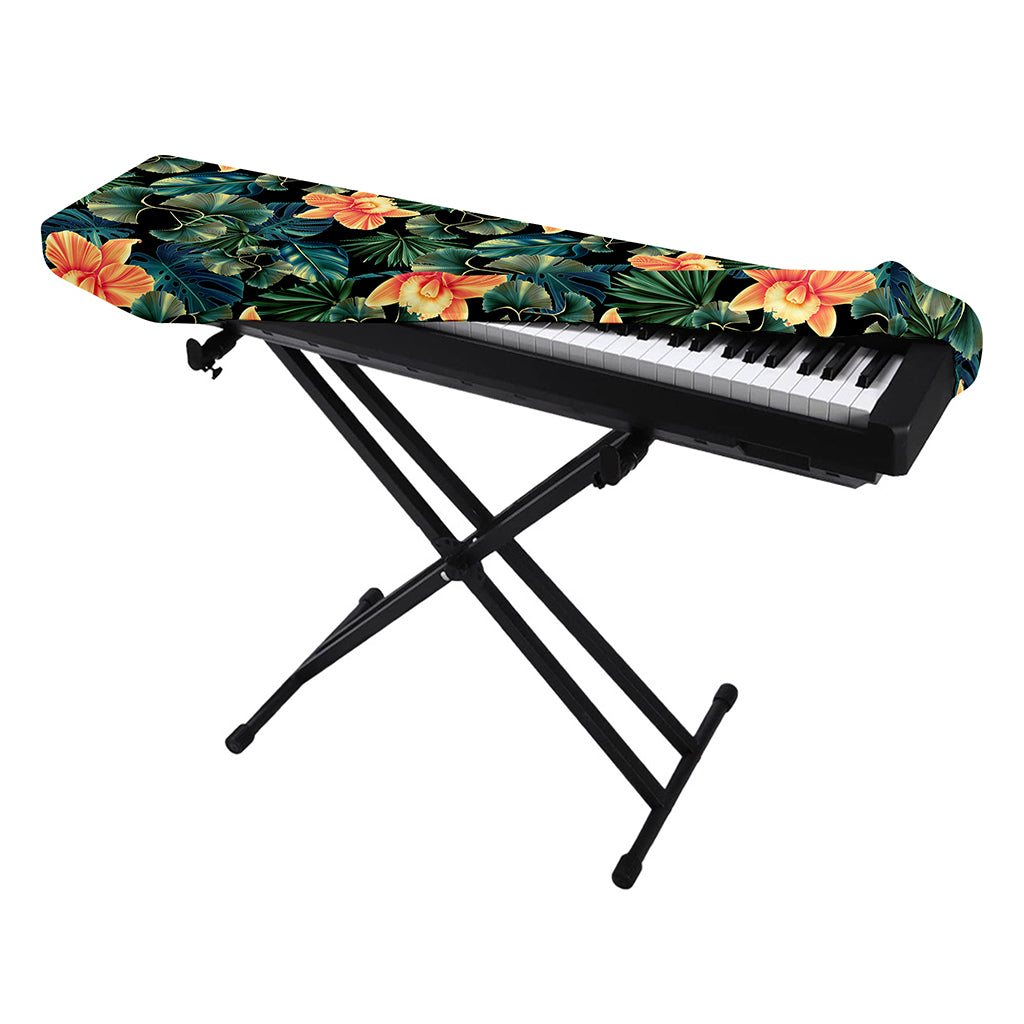 Tropical Leaf And Hawaiian Flower Print Piano Keyboard Cover