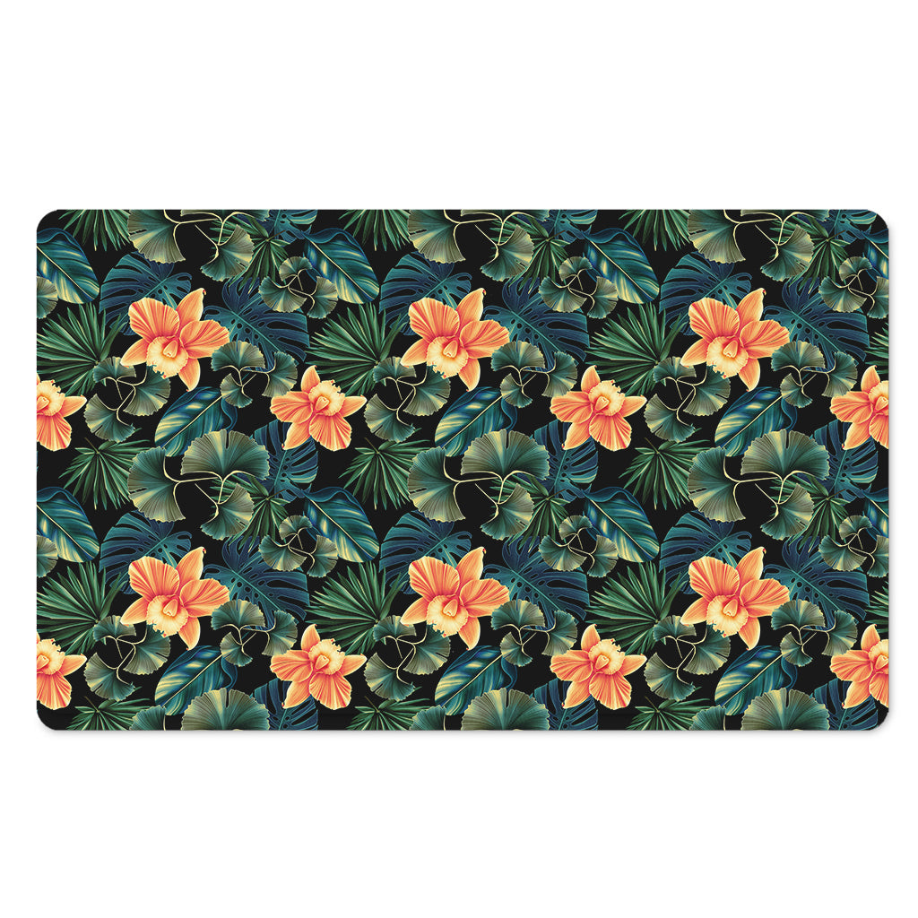 Tropical Leaf And Hawaiian Flower Print Polyester Doormat