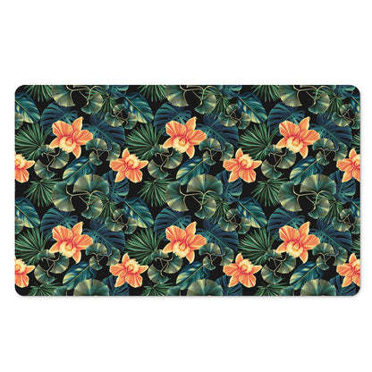 Tropical Leaf And Hawaiian Flower Print Polyester Doormat