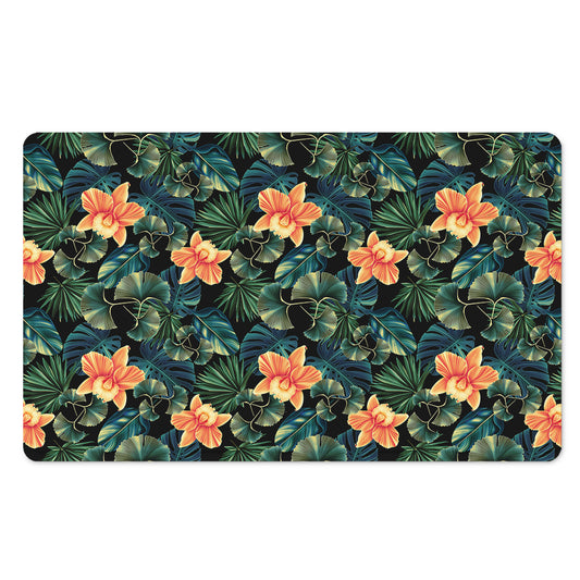 Tropical Leaf And Hawaiian Flower Print Polyester Doormat