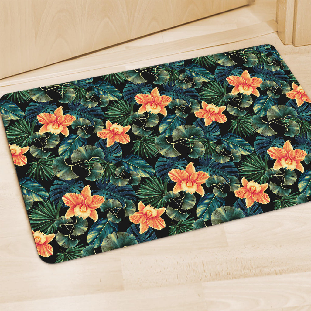 Tropical Leaf And Hawaiian Flower Print Polyester Doormat