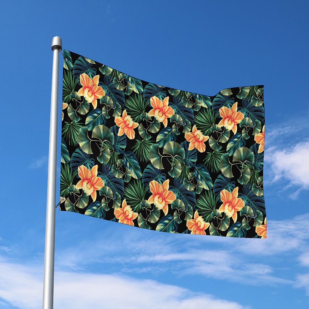 Tropical Leaf And Hawaiian Flower Print Polyester Flag