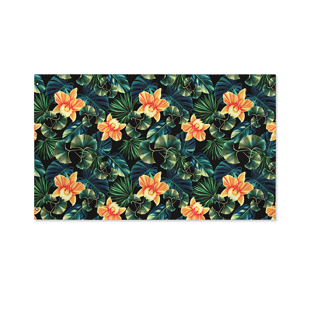 Tropical Leaf And Hawaiian Flower Print Polyester Flag