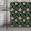 Tropical Leaf And Hawaiian Flower Print Polyester Shower Curtain